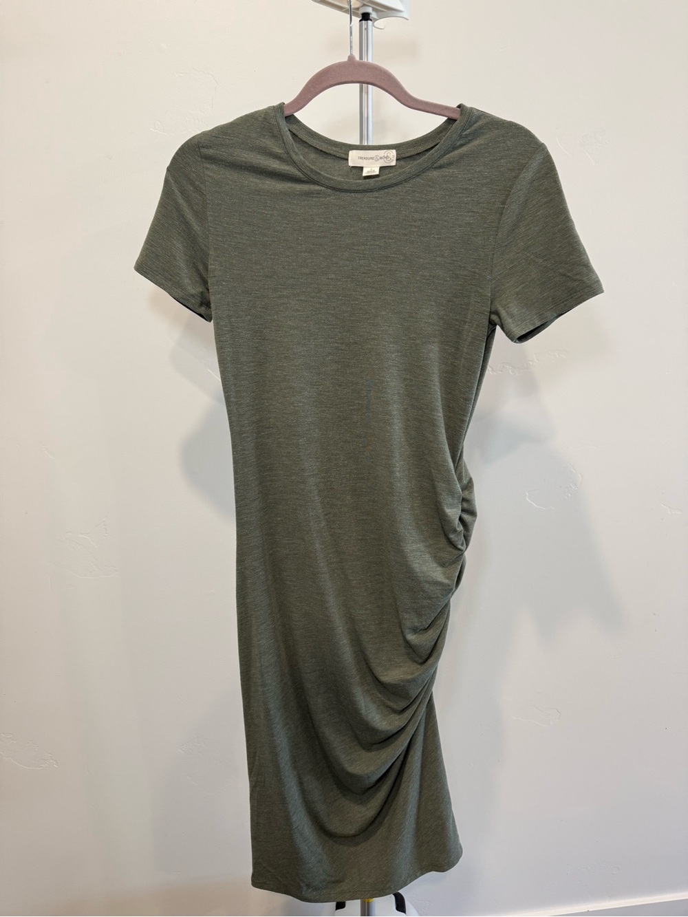 Treasure & Bond Olive Green Ruched Side T-Shirt Dress